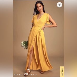 Lulus “Much Obliged Golden Yellow Wrap Maxi Dress” 🌼